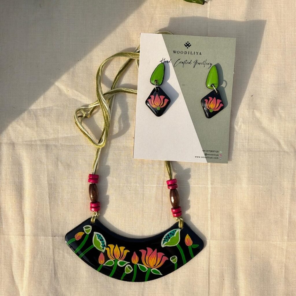 handmade wooden necklace floral art