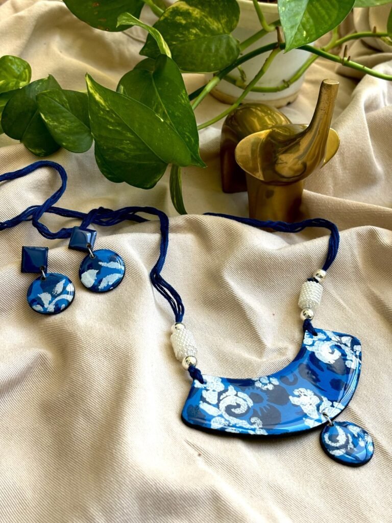 Indigo blue necklace Blue ethnic necklace handmade jewellery Lightweight indigo blue necklace handmade
