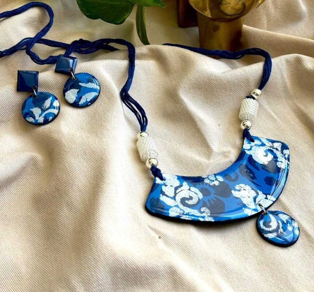 Indigo blue necklace Blue ethnic necklace handmade jewellery Lightweight indigo blue necklace handmade