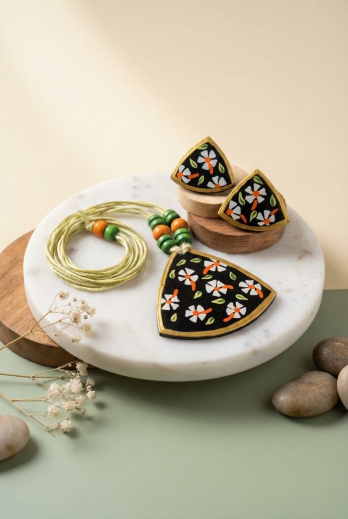 handmade wooden necklace floral art