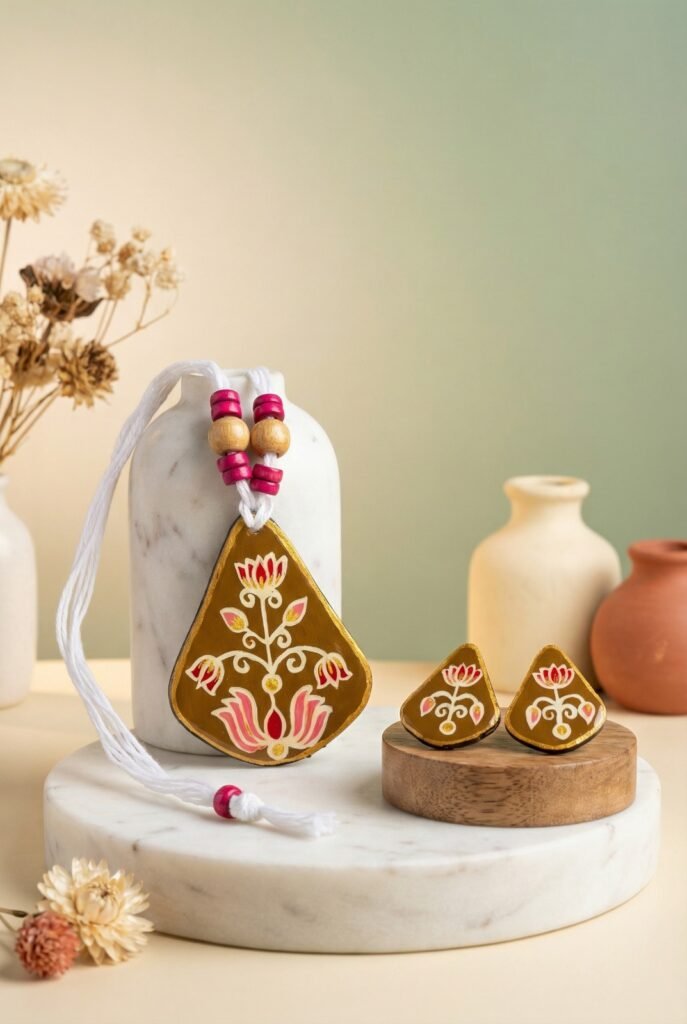 handmade wooden necklace floral art