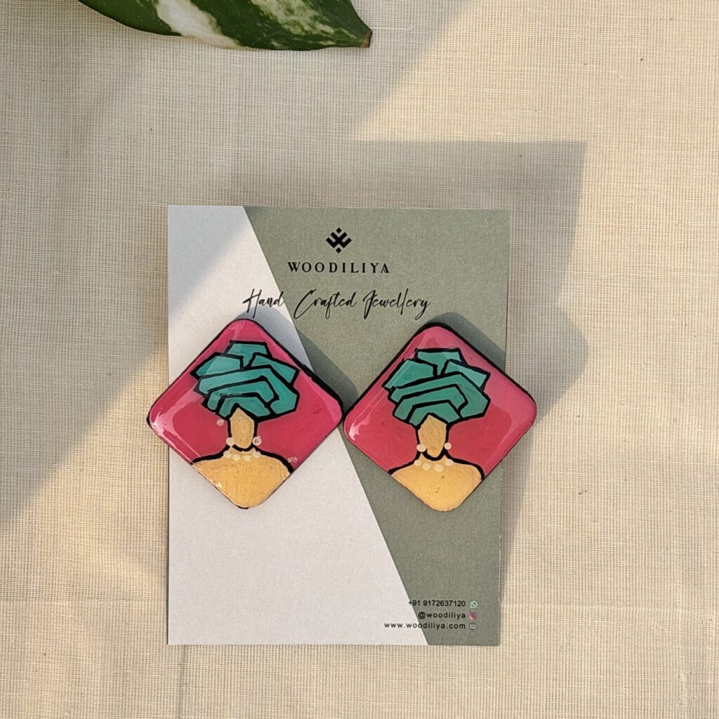 artisan wooden earrings square shape