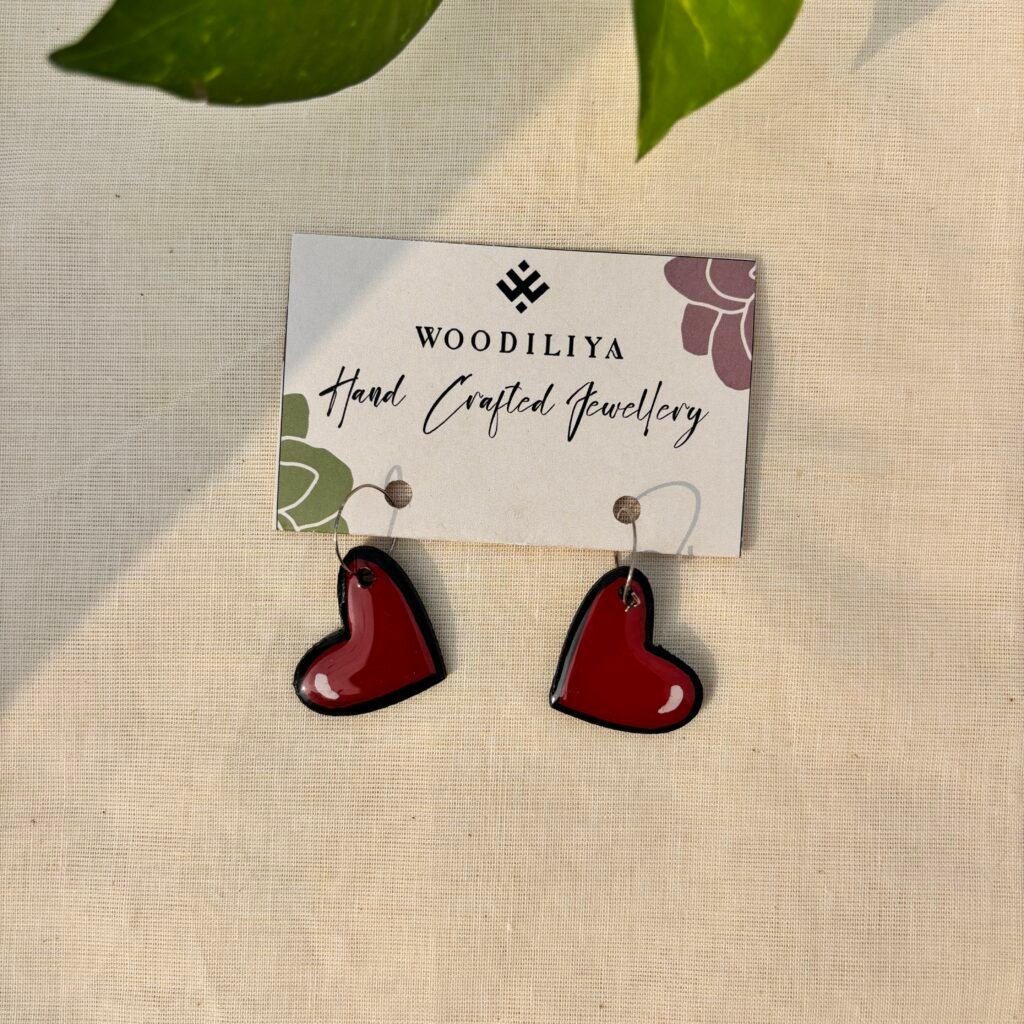 handmade wooden earrings Heart shape
