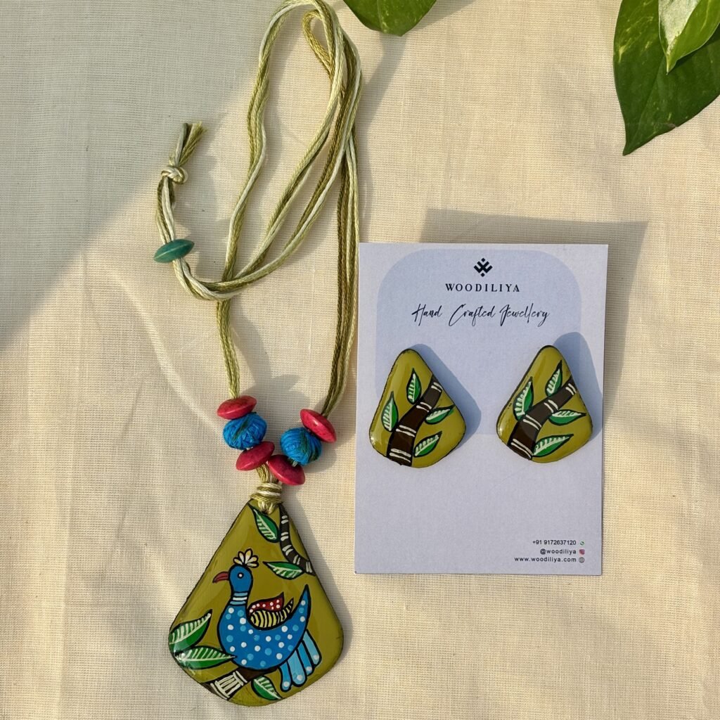 Madhubani peacock necklace Traditional Madhubani art peacock necklace handmade Ethnic Madhubani statement necklace handmade jewellery