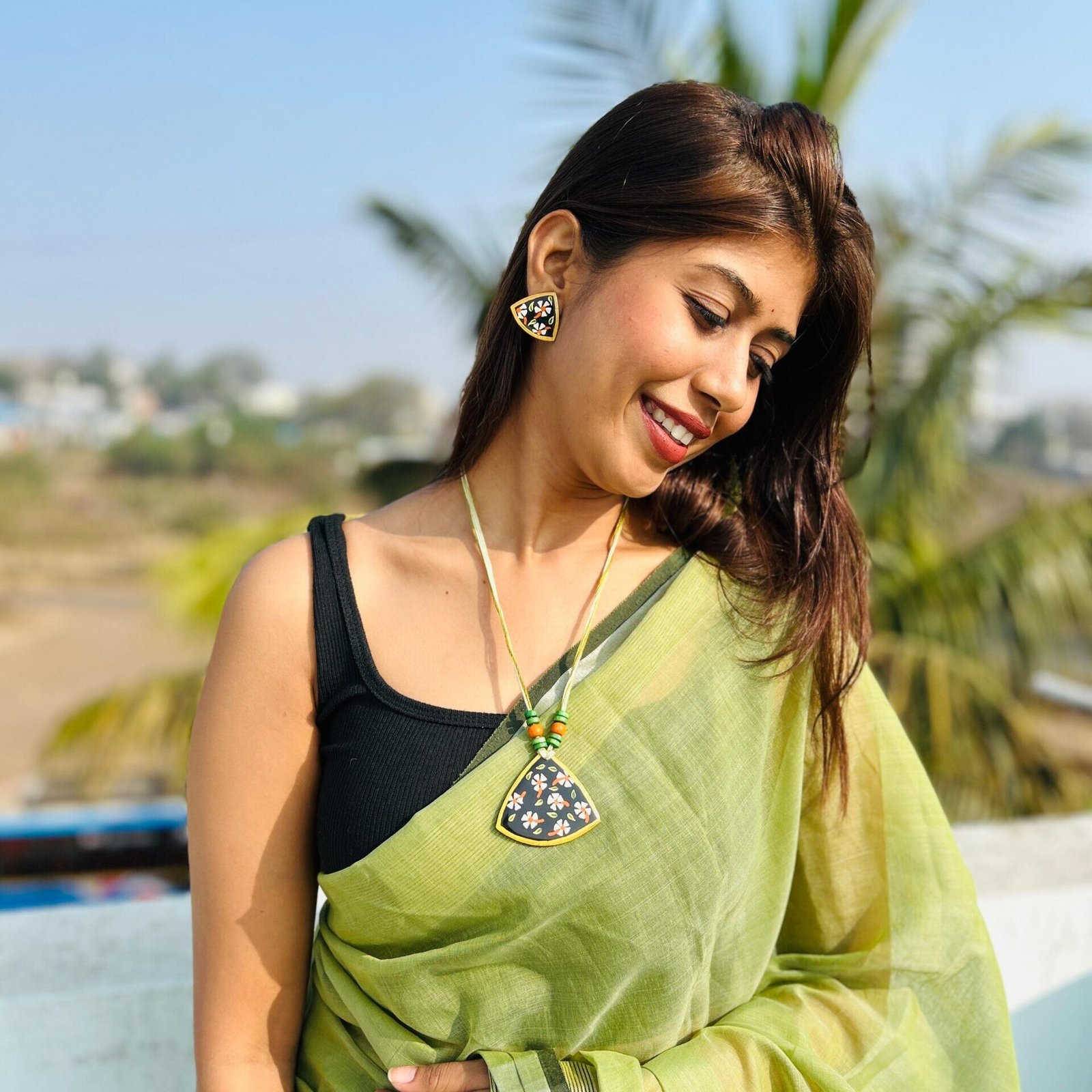 Black Parijat floral necklace Parijat flower statement necklace black handmade Ethnic black floral necklace handmade jewellery