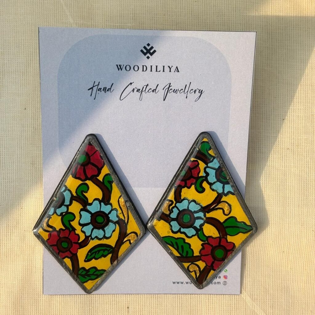 Handpainted kalamkari art earrings kalamkari statement earrings handmade Lightweight mandala earrings handmade jewellery