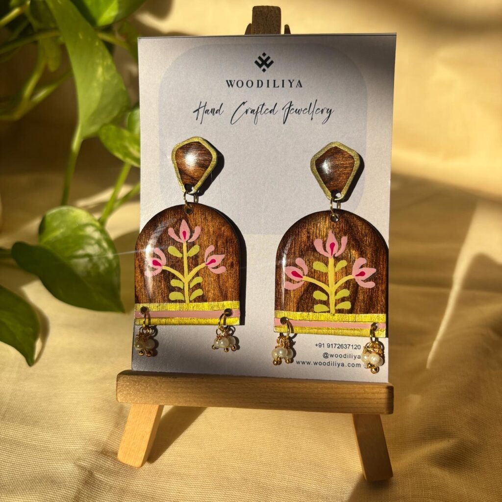 Floral Pearl Wooden Earrings
